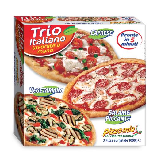 Pizza trio italiano,caprese,vegetariana e salame piccante 1kg Pizzamia