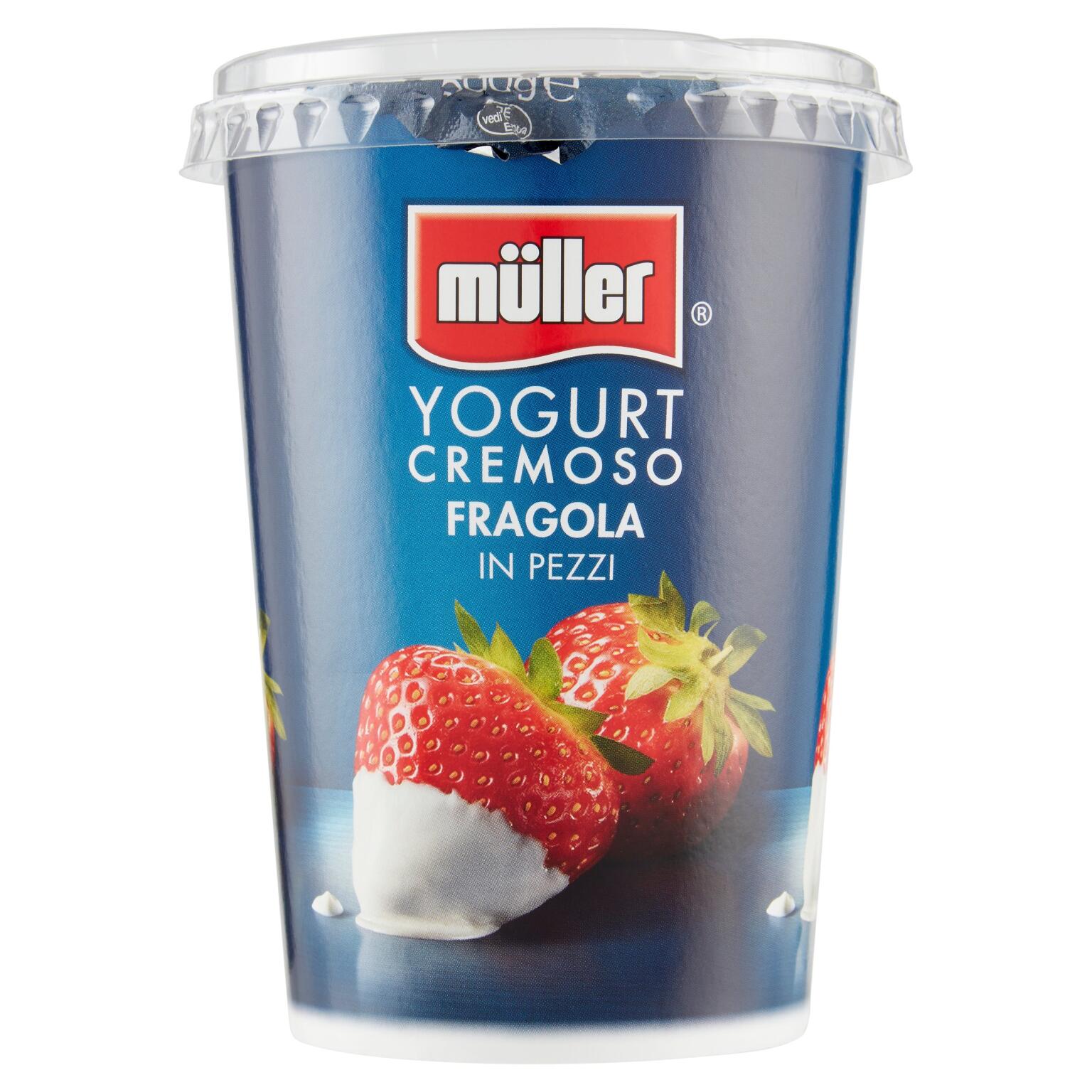 Yogurt con frutta in pezzi alla fragola 500g Muller