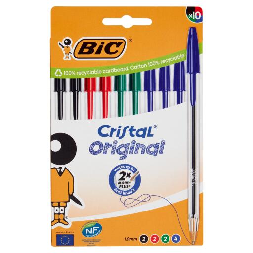 Penna a sfera cristal original BIC confezione da 10 pezzi colori assortiti