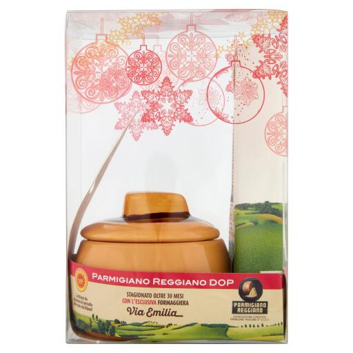 Confezione Natale Parmigiano Reggiano 30 mesi 250gcon Formaggiera
