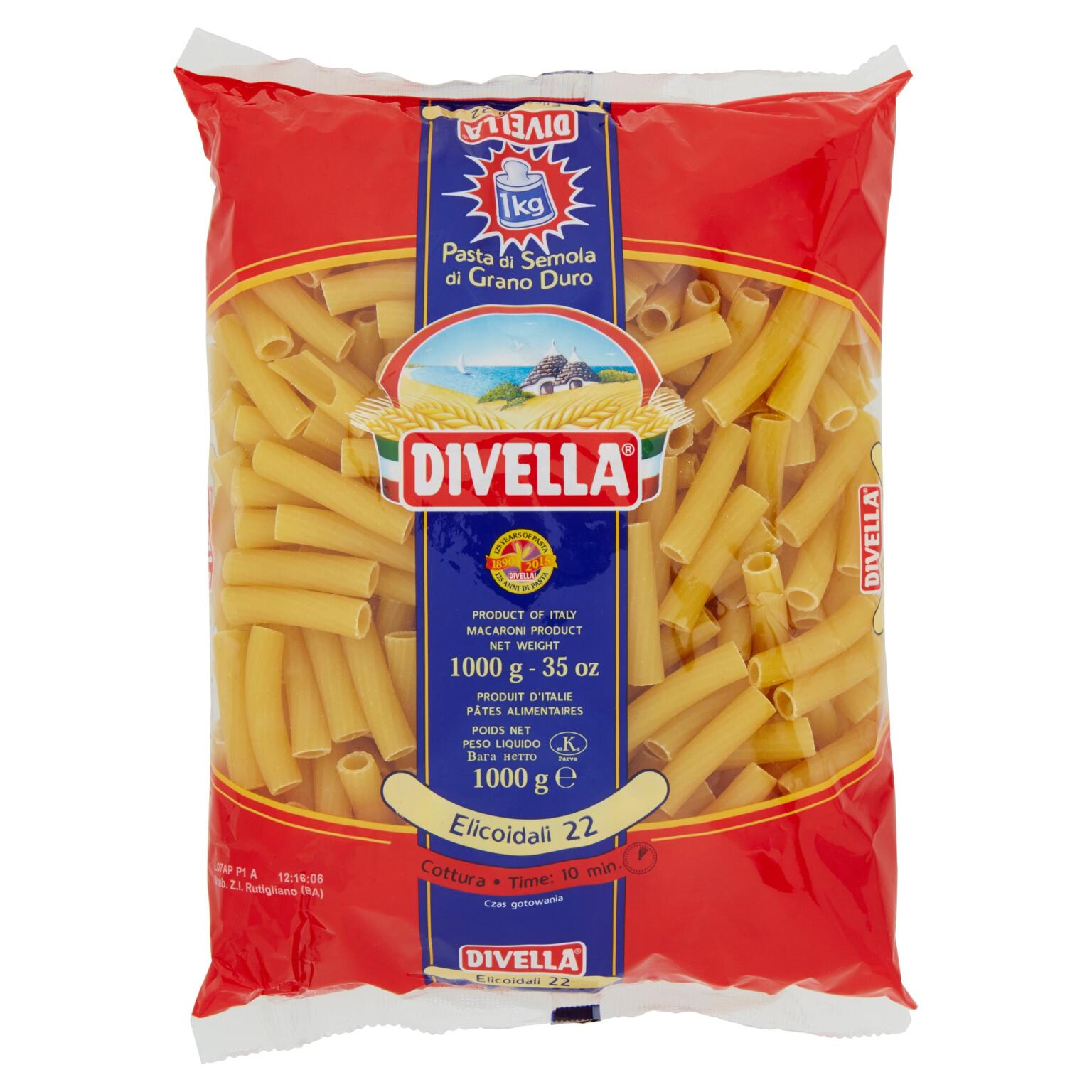 Elicoidali n°22 pasta di semola di grano duro 1Kg Divella