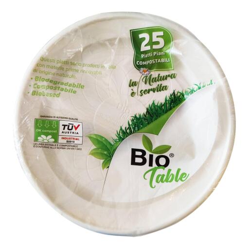 Conf.da 25Piatti Piani 220mm extra rigidi in Bioplastica BioTable