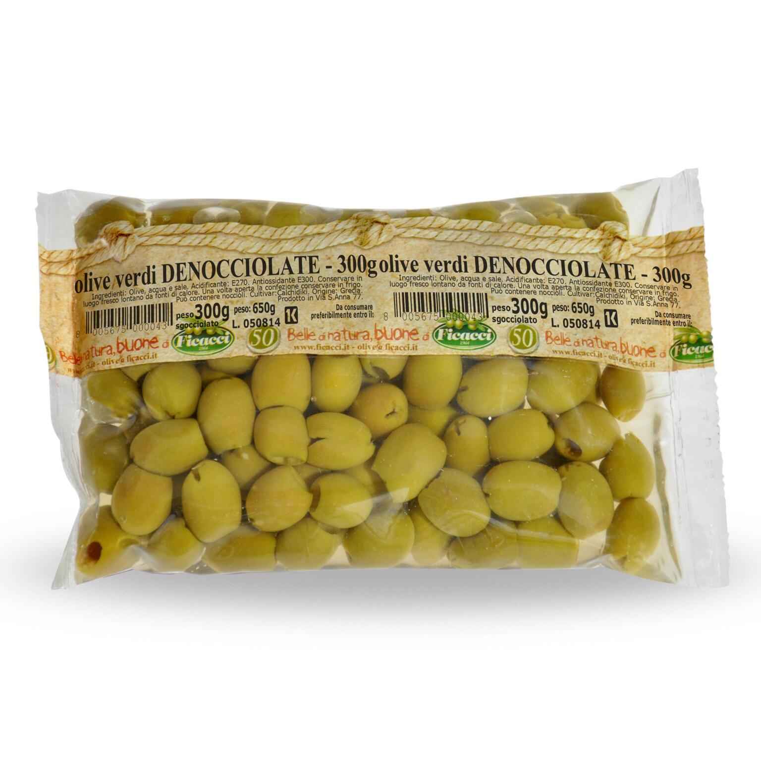 Olive verdi denocciolate in salamoia 300g Ficacci