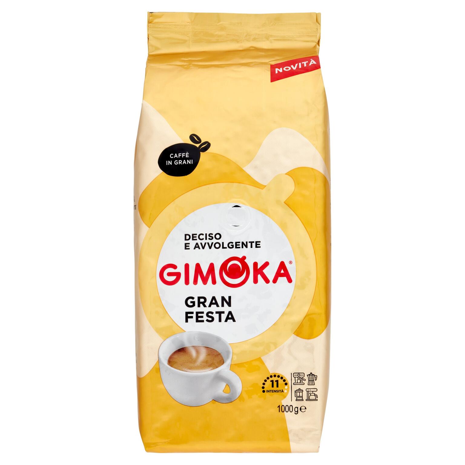 Caffé miscela bar finissima torrefatto in grani 1Kg Gran Festa pacco oro Gimoka