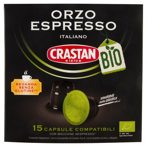 15 Capsule compatibili Nespresso Orzo biologico 40g Crastan