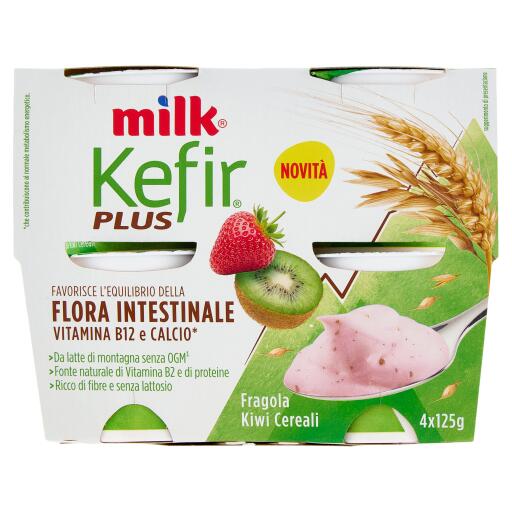 Milk Kefir cremoso 4x125g Flora Fragola,kiwi e cereali