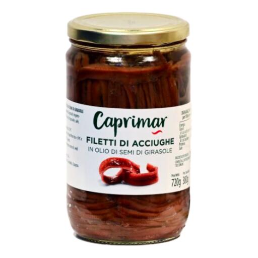 Fil.di acciughe in olio di girasole in vaso vetro 720g Coprimar