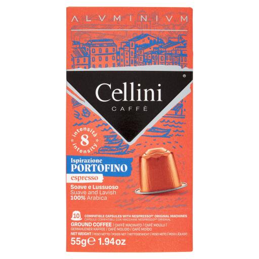 10Caps Arancio Portofino 55G intensità 8 in alluminio Compatibili con Macchine Nespresso Cellini