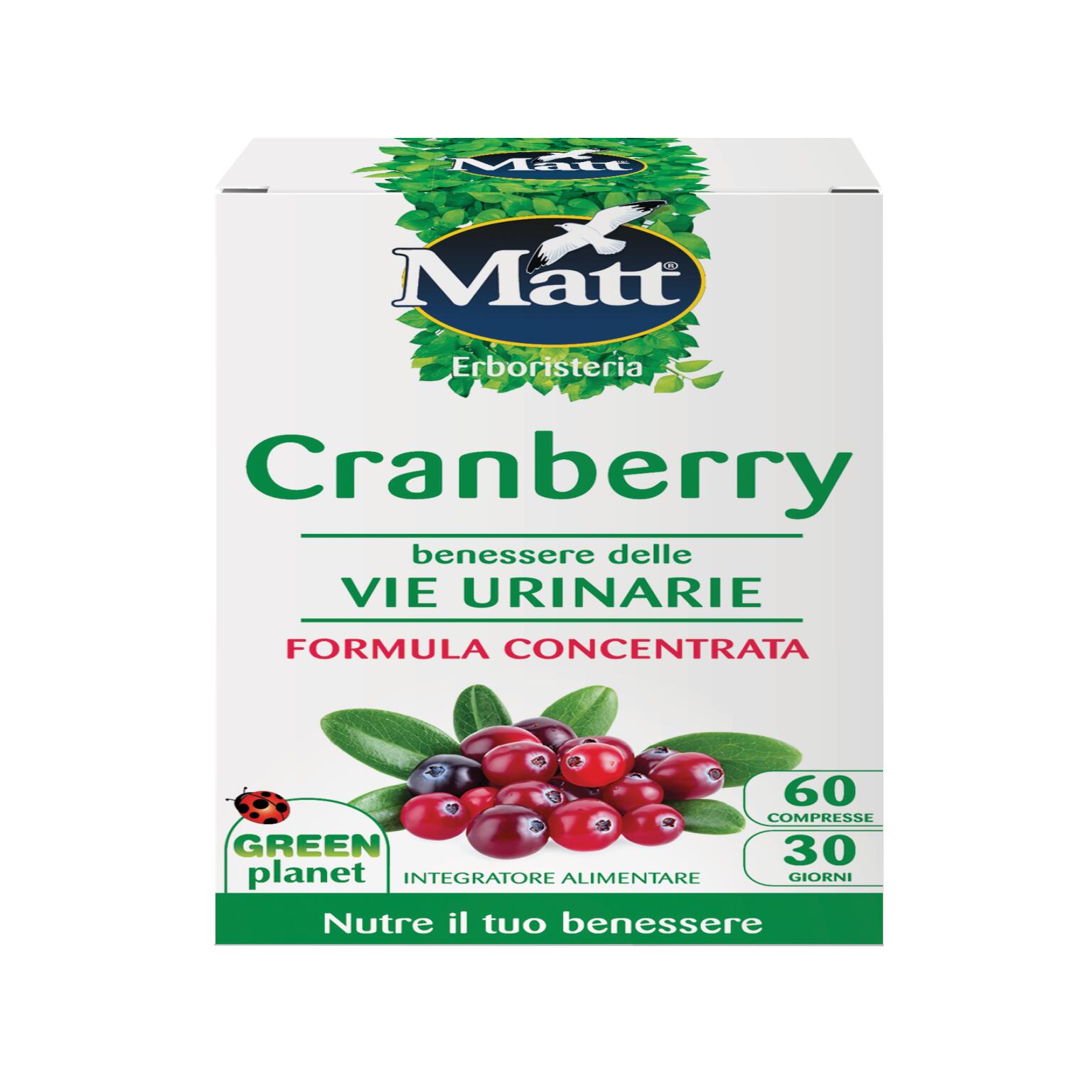 Cranberry integratore per il benessere delle vie urinarie da 60 compresse Matt