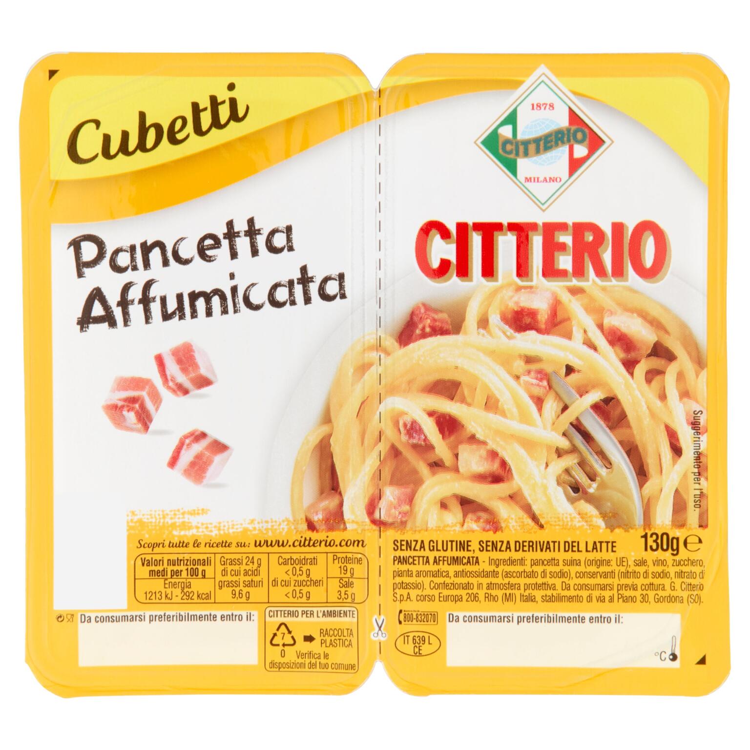 Pancetta affumicata 130g cubetti Citterio senza glutine