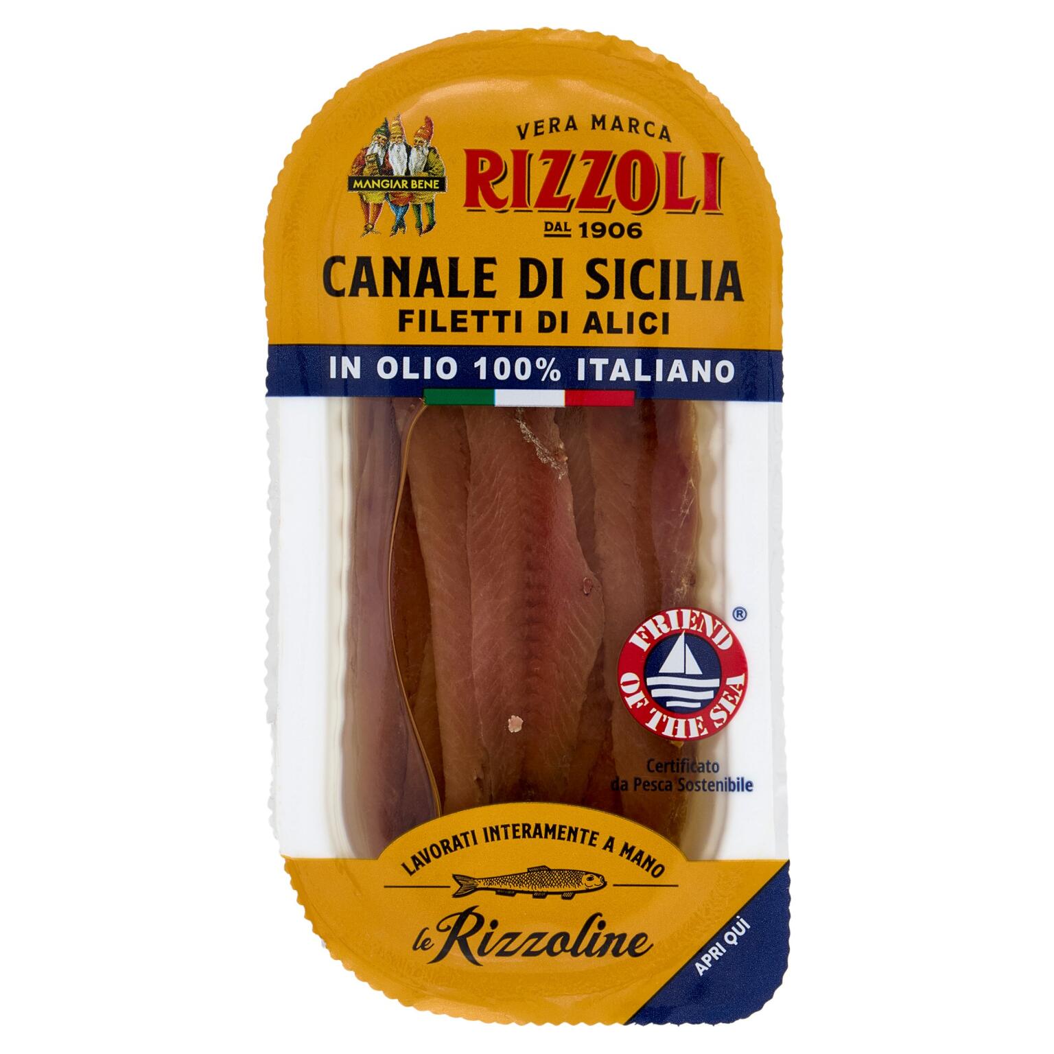 Filetti Di Alici Canale di Sicilia in olio 100% italiano 40g Le Rizzoline Rizzoli