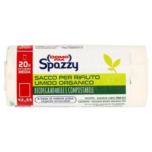 Sacchi 100% biodegradabili 20L casalingo trasparente 42x55cm 20 pezzi Saccoverde Spazzy Domopak