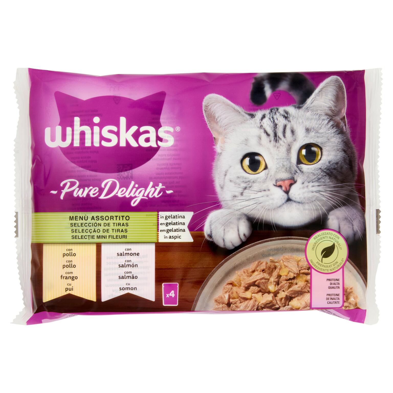 Straccetti pure delight gusti assortiti 4x85g Whiskas