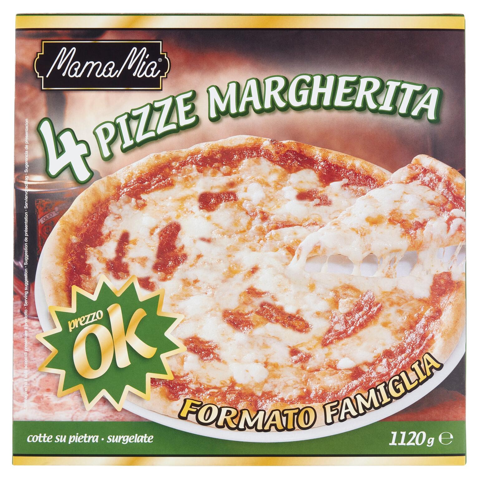 Pizza margherita formato famiglia 4 pezzi x280g   Mama Mia
