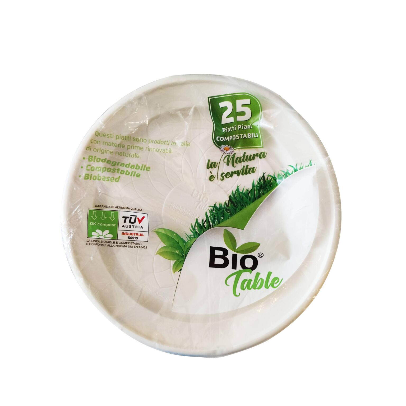 Conf.da 25Piatti Piani 220mm extra rigidi in Bioplastica BioTable