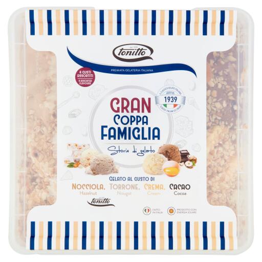 Vaschetta gelato nocciola, torrone, crema e cioccolato 1Kg Tonitto