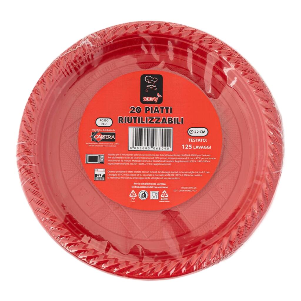 20 Piatti riutilizzabili da 22cm Rossi