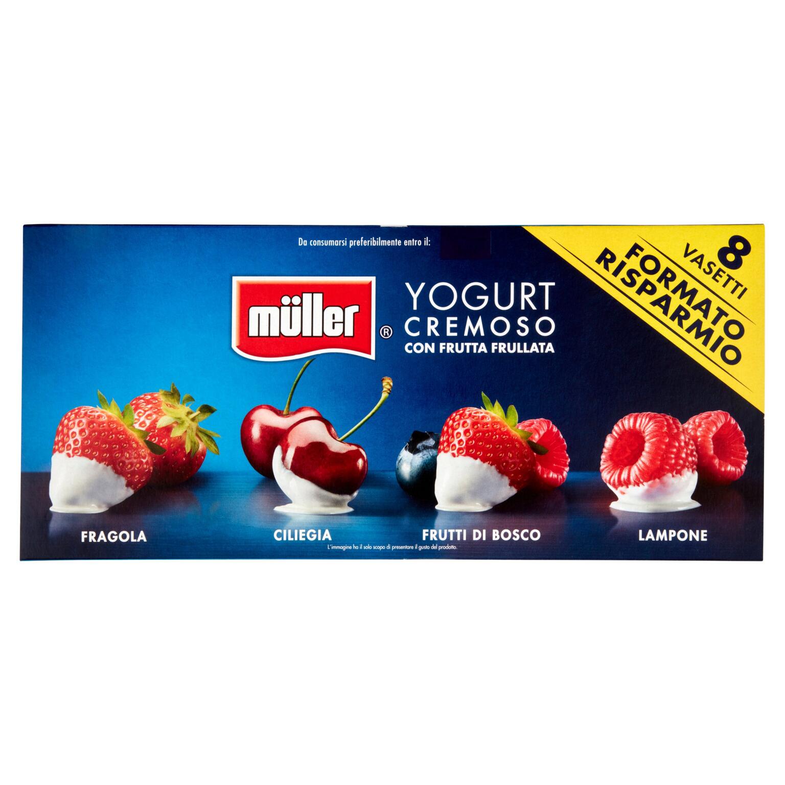 Yogurt frutta frullata fragola, ciliegia, frutti rossi, lamponi 8x125g Muller