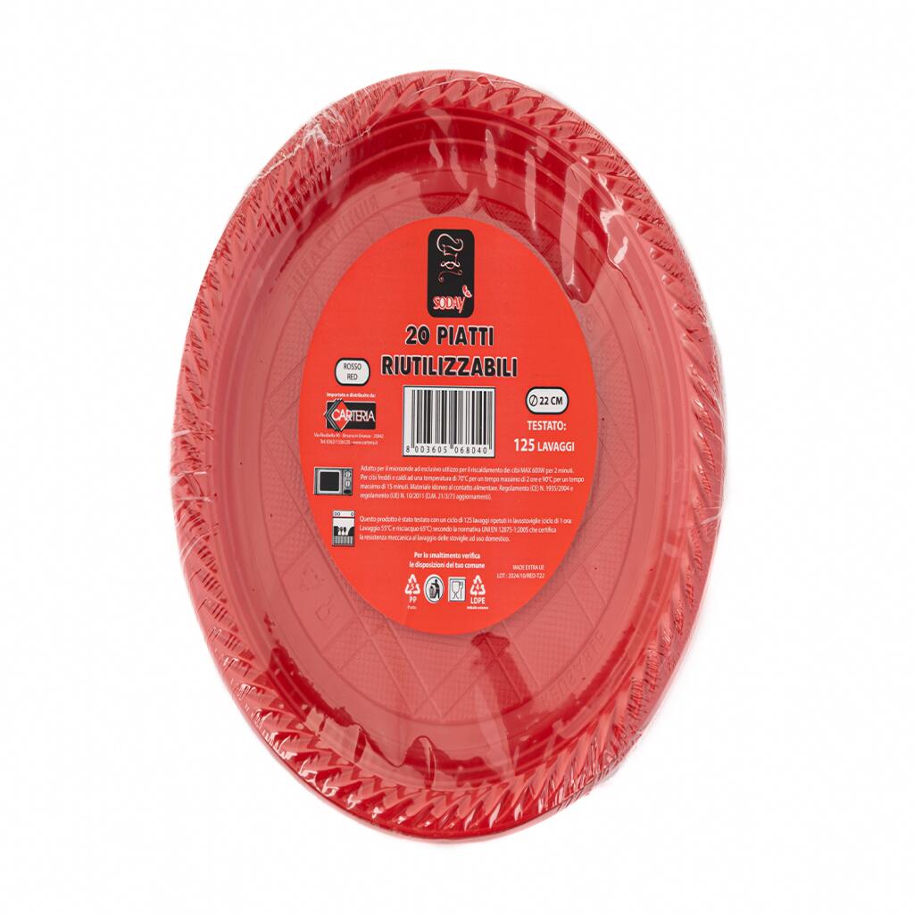 20 Piatti riutilizzabili da 22cm Rossi