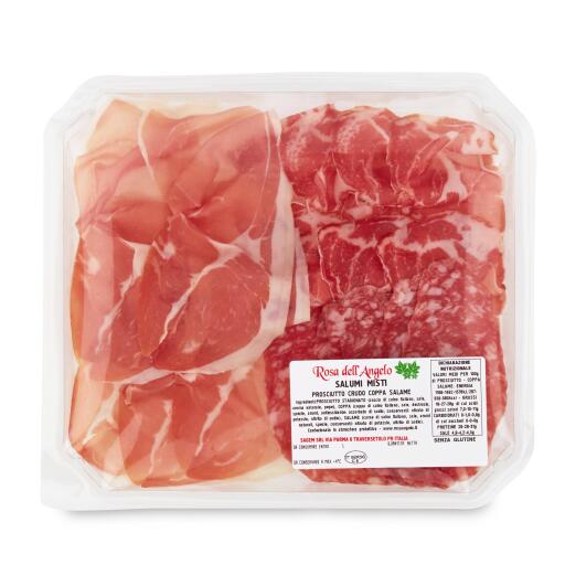 Salumi misti prosciutto crudo, coppa e salame a fette Rosa dell'Angelo senza glutine