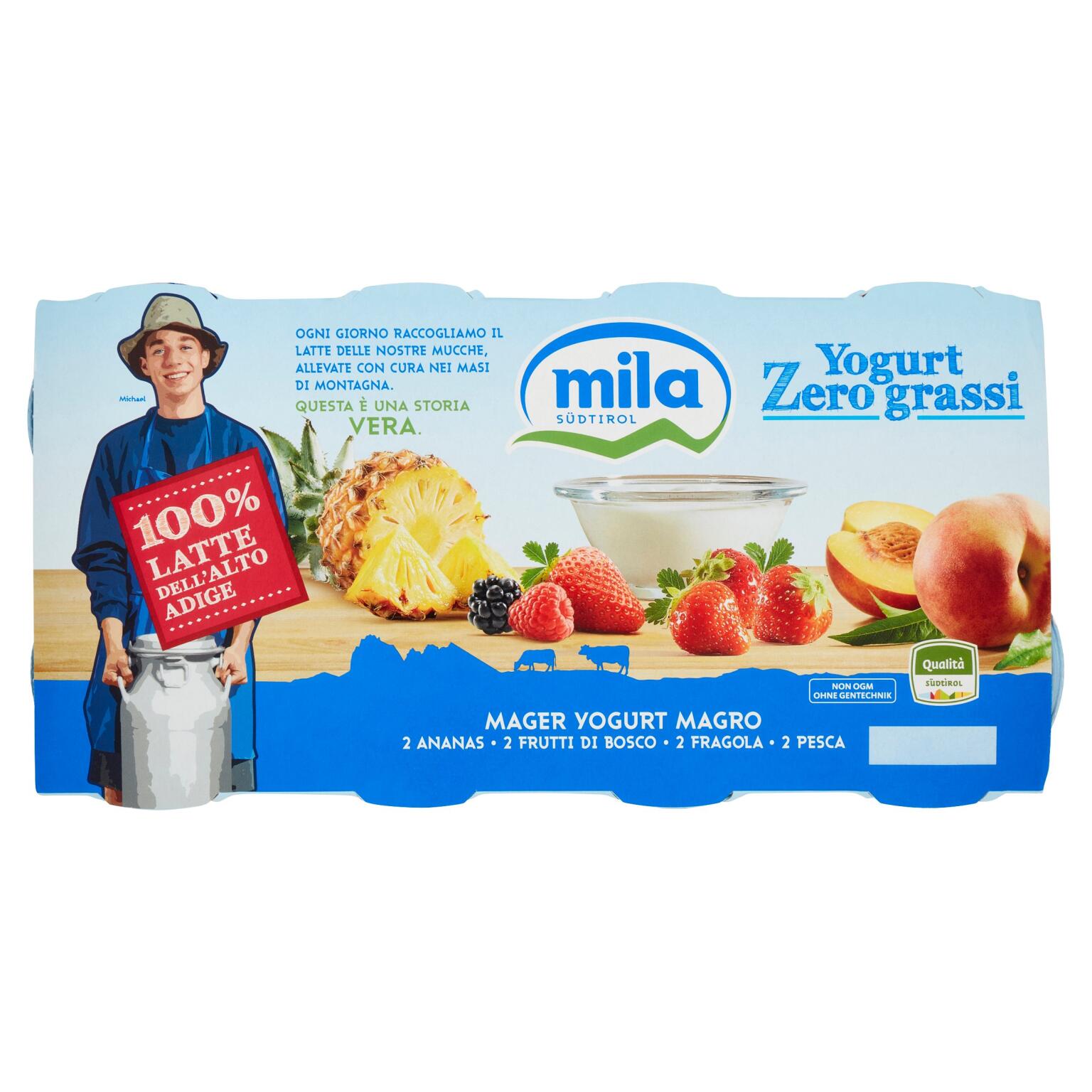 Yogurt magro benessere frutti di bosco, fragola, ananas e pesca 8x125g Mila