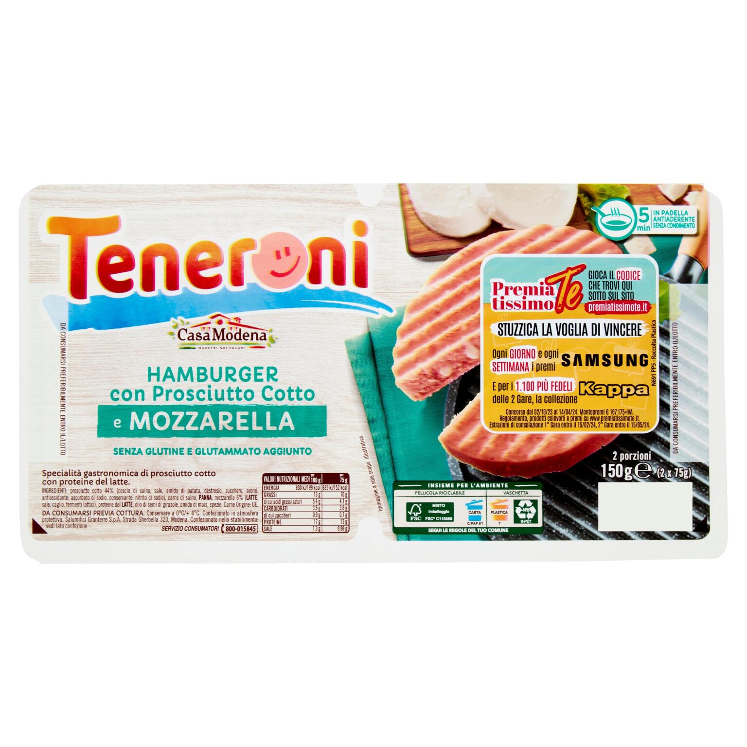 Teneroni mozzarella e prosciutto cotto 150g Casa Modena senza glutine
