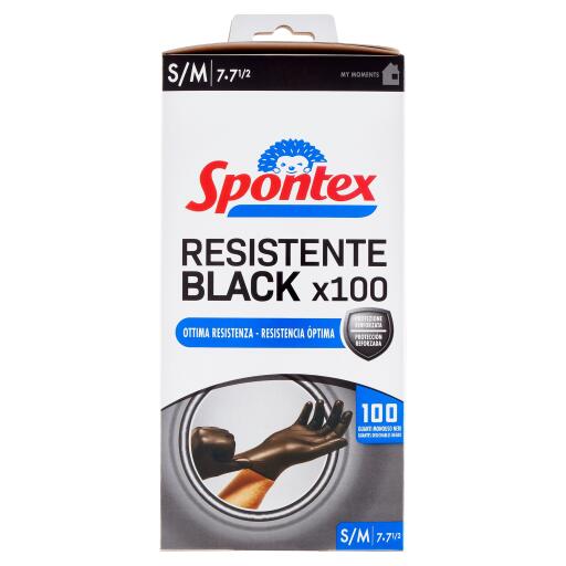 Guanti Monouso x100pz taglia S/M resistente black Spontex