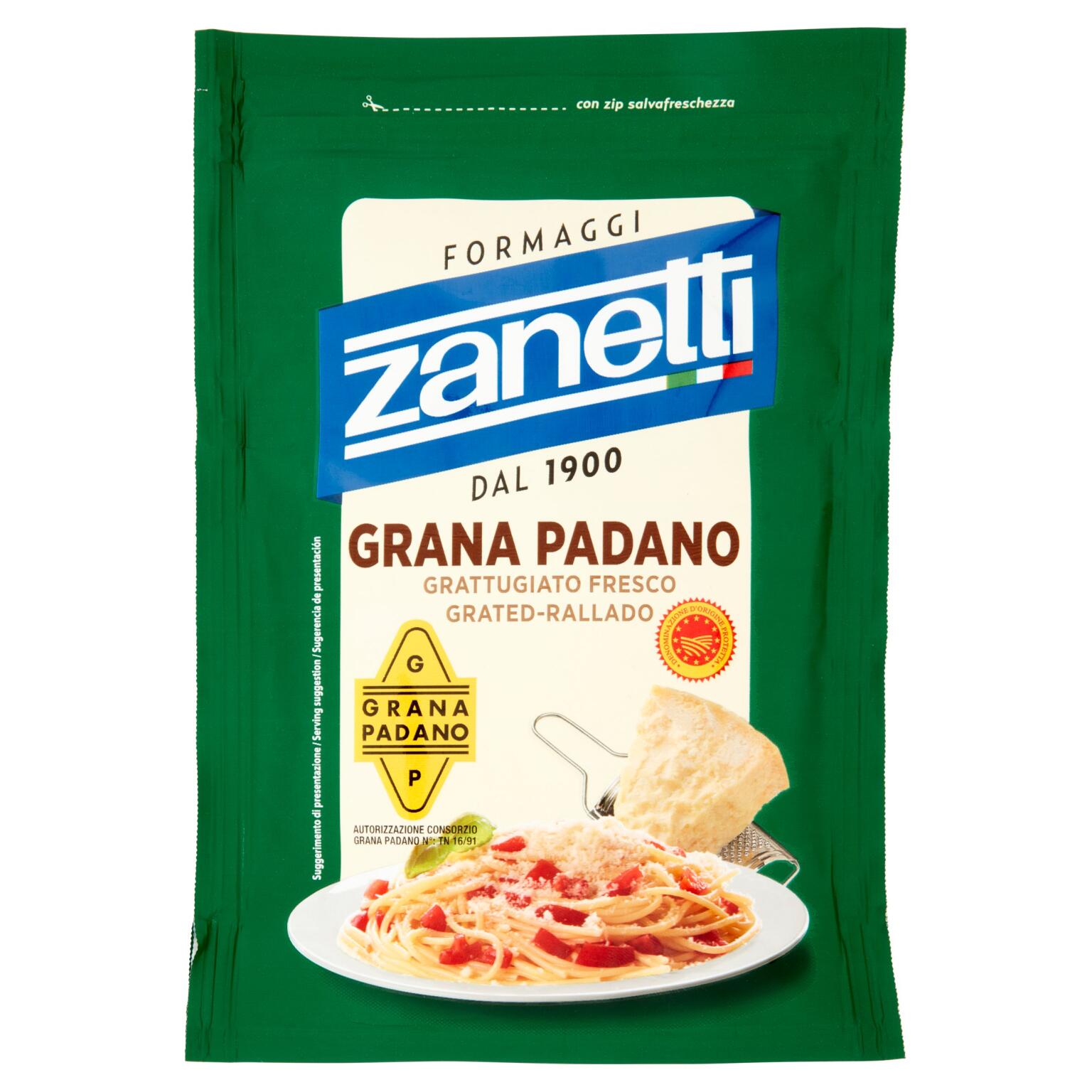 Grana Padano DOP grattugiato fresco 100g Zanetti