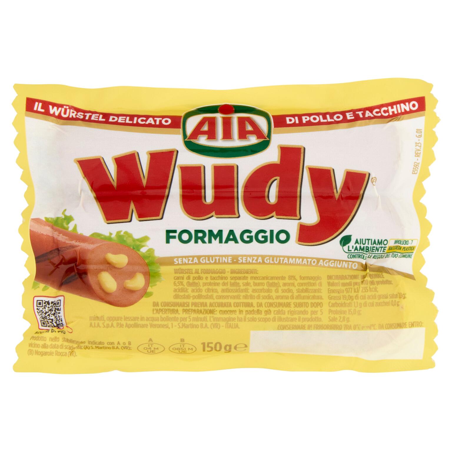 Wurstel Wudy al formaggio - pollo e tacchino - 150g Aia senza glutine