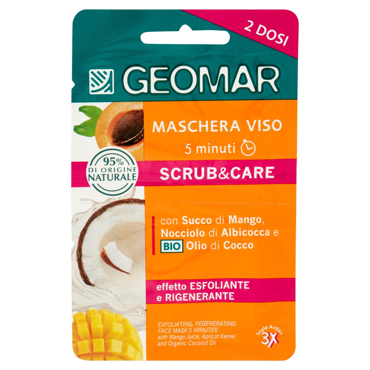 Maschera viso esfolia illumina con alga corallina e bio fiore di iris 2x7,5ml Geomar