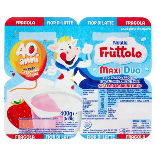 Fruttolo maxiduo fragola e fiordilatte 4x100g Nestlé