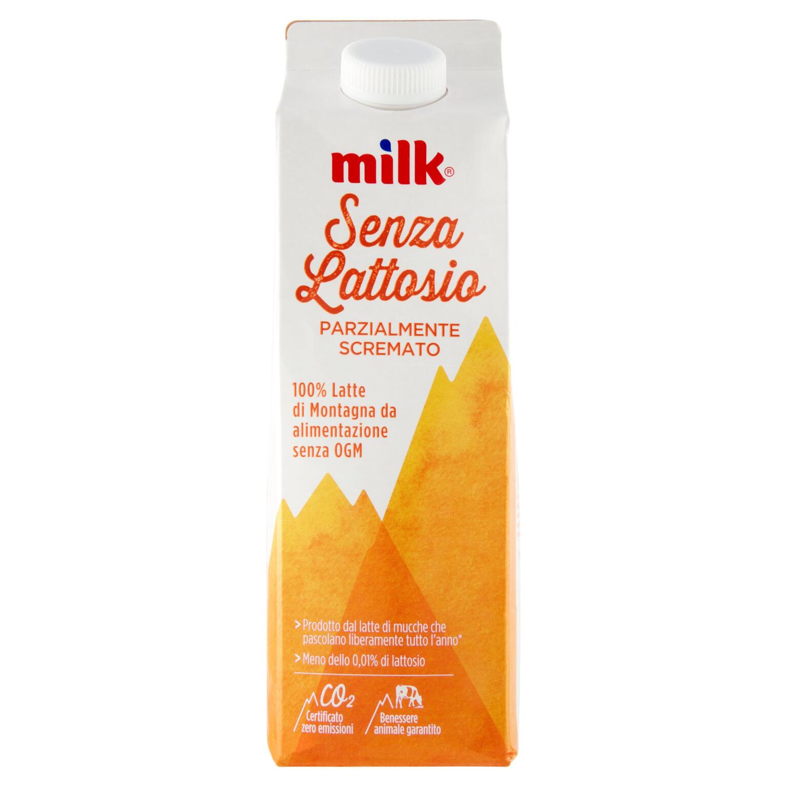 Latte di montagna senza OGM con 0,01%lattosio 1l  Milk senza lattosio Parzialmente Scremato
