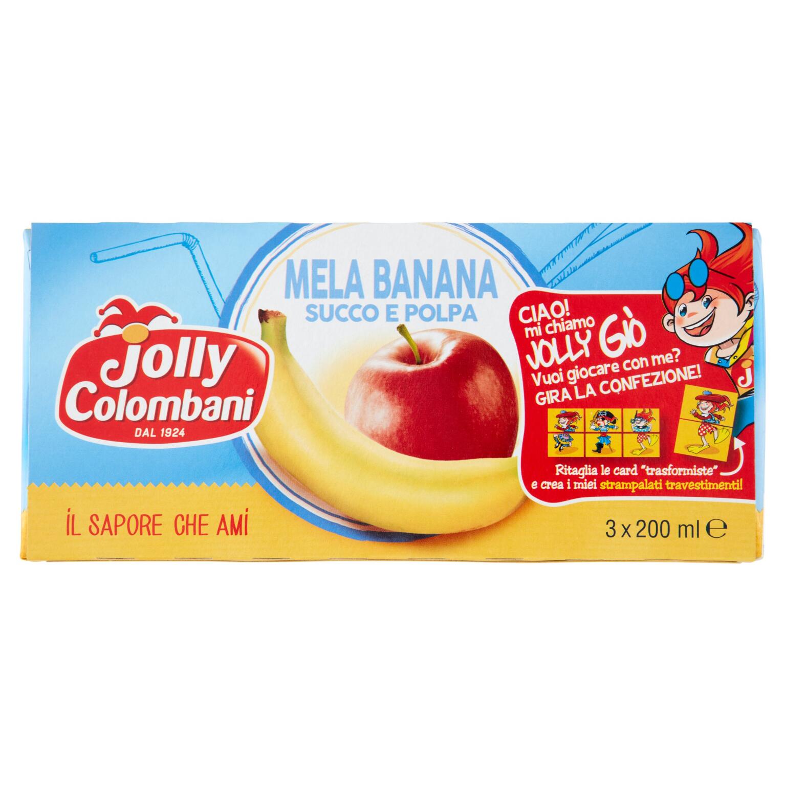 Succo e polpa brick 3x200ml gusto mela e banana Jolly Colombani