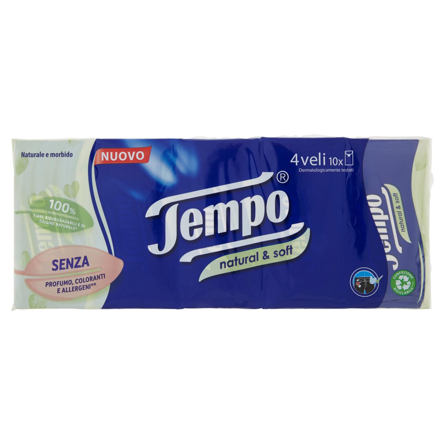 Fazzoletti natural&soft x 10 pezzi Tempo