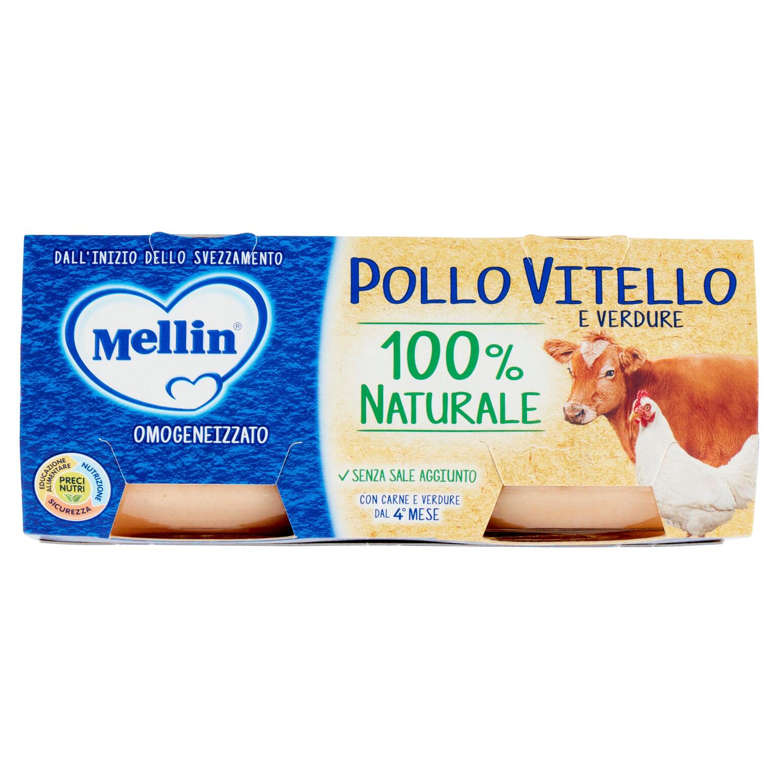 Omogeneizzato Pollo, Vitello con verdure 2x80g Mellin