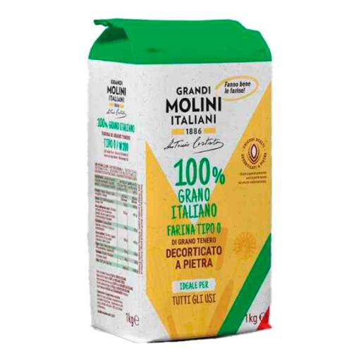 Farina tipo "0" W200 1kg granto tenero decorticato pietra 100% Grano Italiano Grandi Molini Italiani