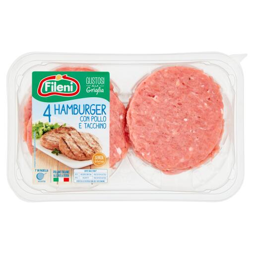 Hamburger di pollo/tacch. 400g conf 4 pezzi Fileni
