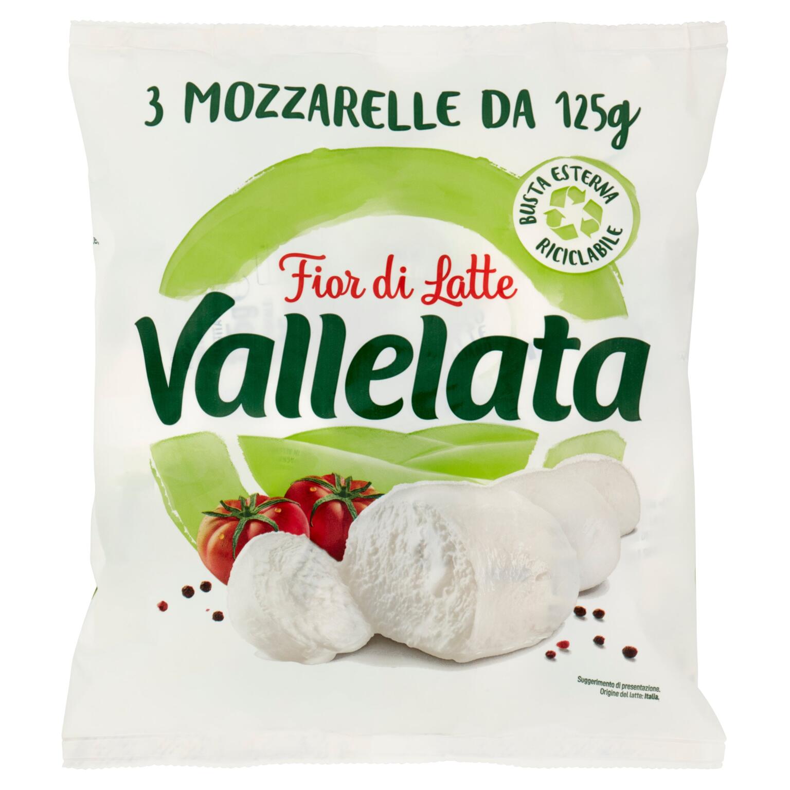 Mozzarella fior di latte busta 3x125g Vallelata