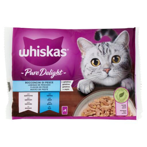 Straccetti pure delight gusti pesce 4x85g Whiskas