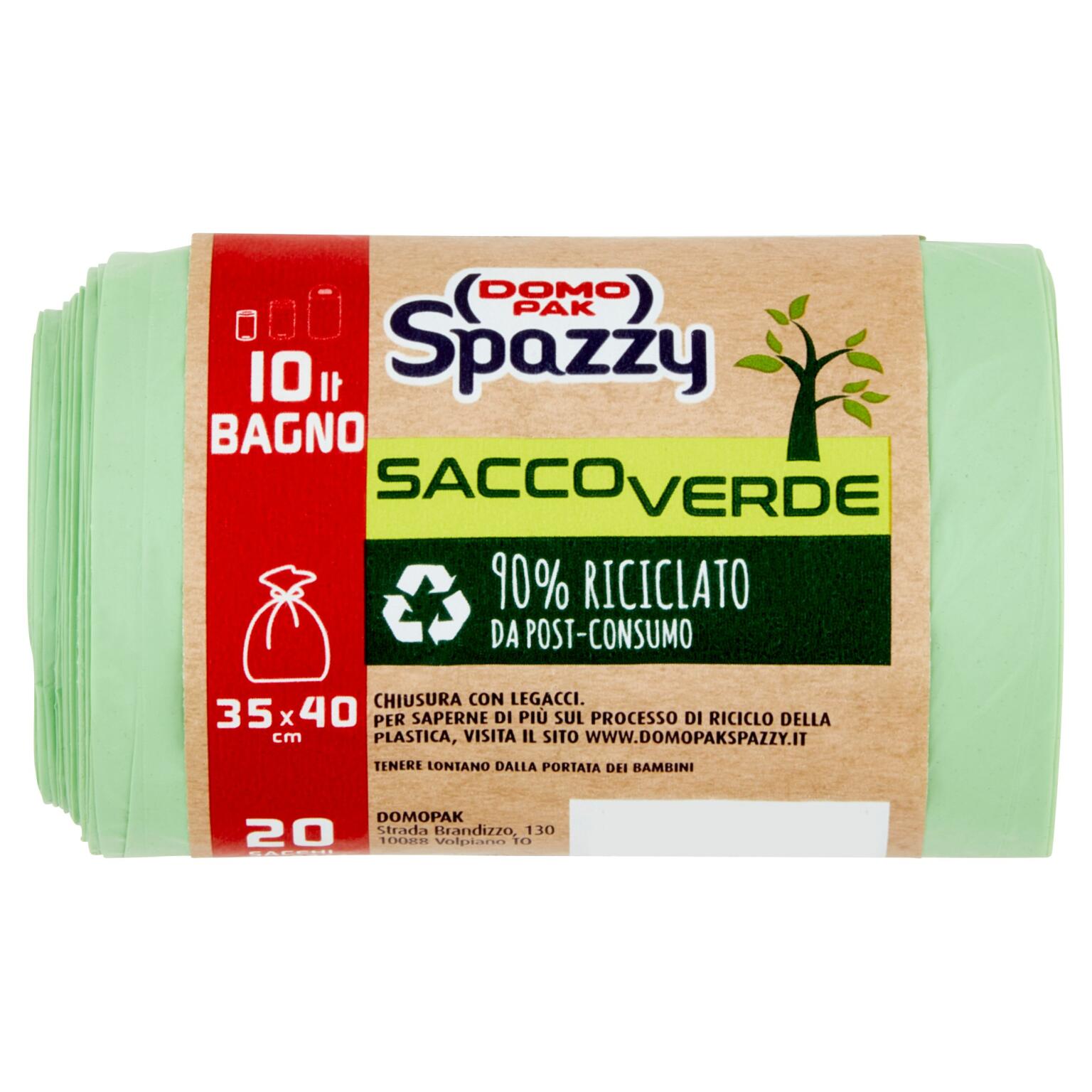 Sacchi bagno 10L Saccoverde 35x40cm con legacci 20pezzi Spazzy Domopak