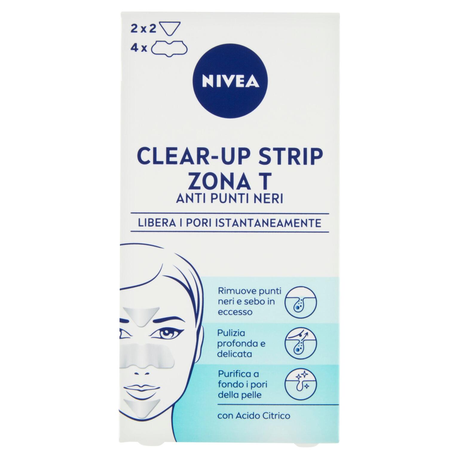 Clear up strip, acido citrico rimuove punti neri e le impurità 4 pezzi Nivea