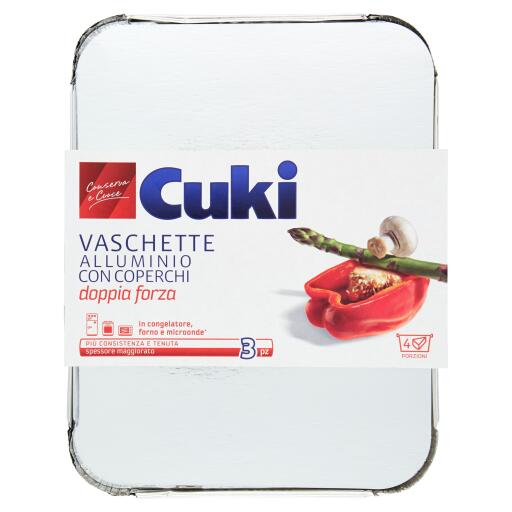 Vaschette alluminio R75 doppia forza con coperchi da 4porzioni 3pz 18x22cm Cuki