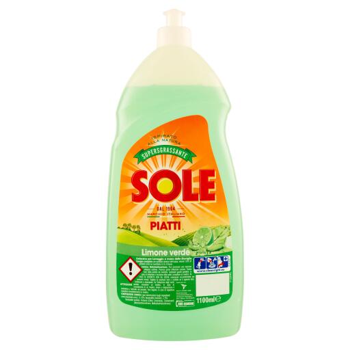 Detersivo liquido per piatti supersgrassante con Limone Verde azione sciogligrasso 1100ml Sole