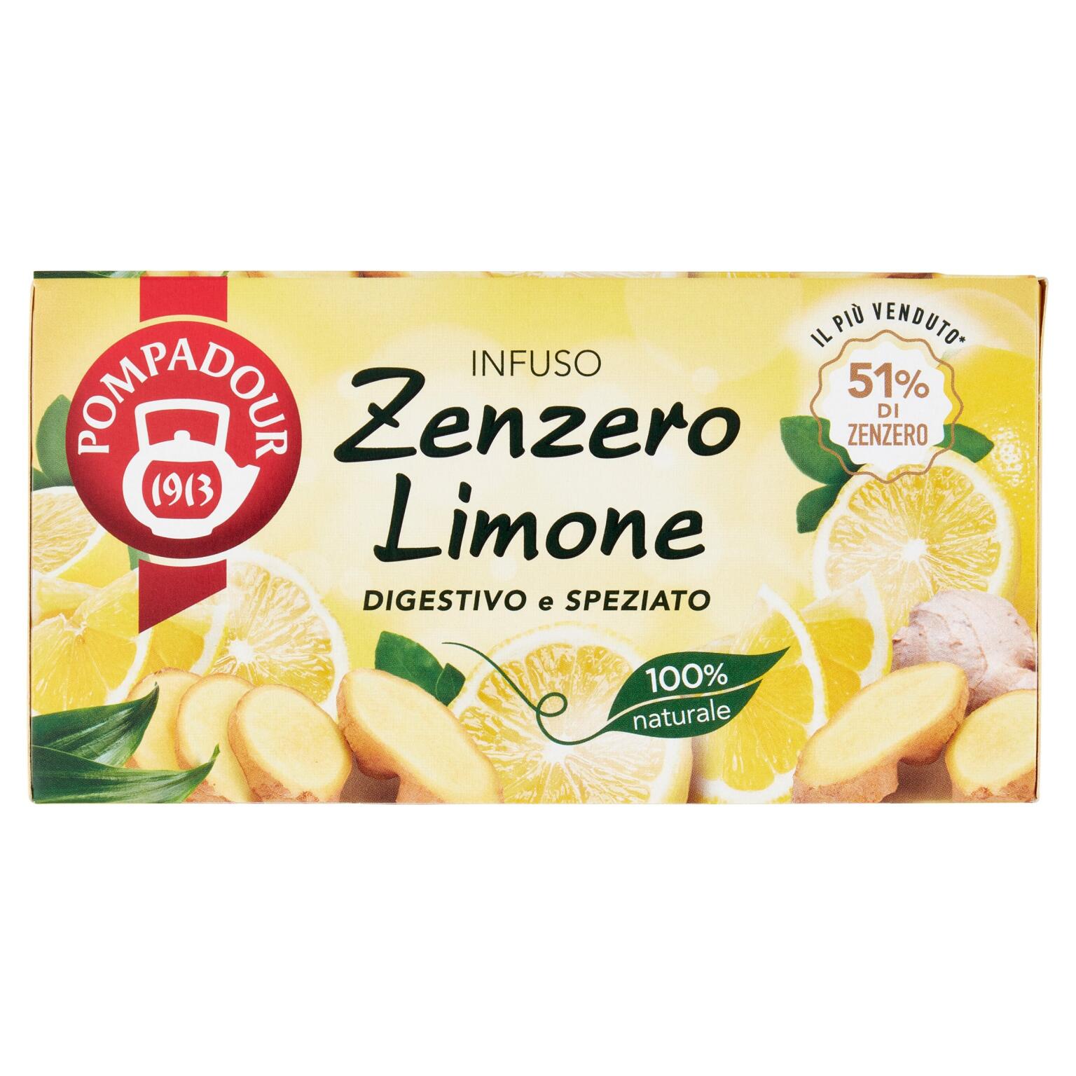 Infuso zenzero e limone aromatico e speziato 20 filtri Pompadour