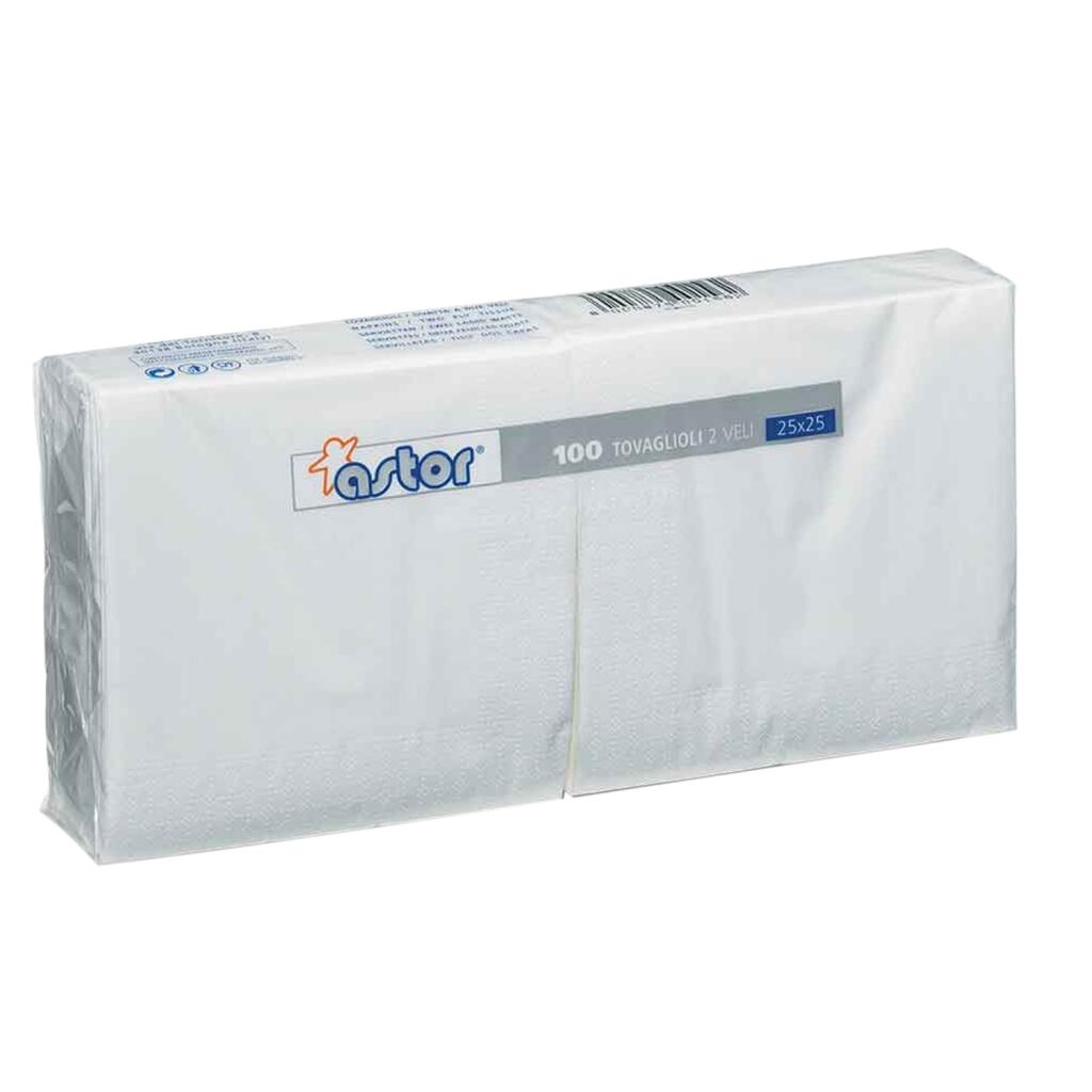 Tovaglioli 2 veli colore bianco 100 pezzi 25x25 Astor