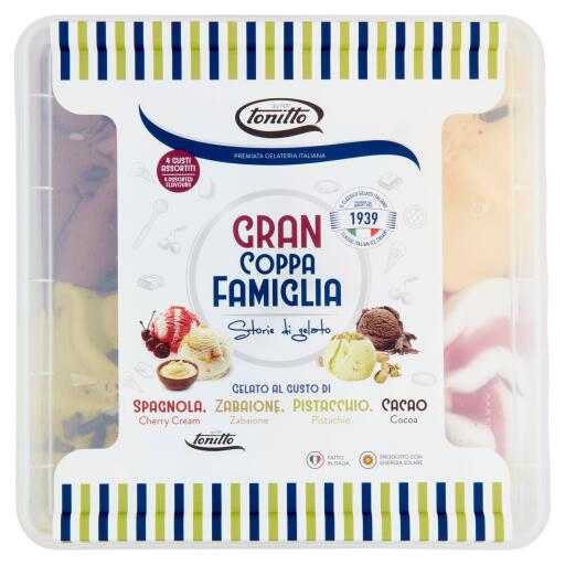 Vaschetta gelato 1Kg spagnola, zabaione, pistacchio e cacao Tonitto