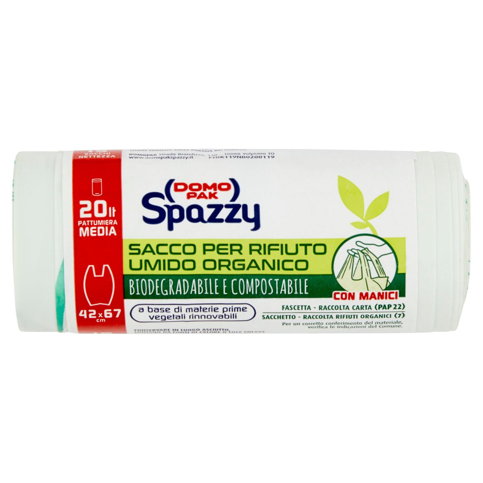 Sacco verde con manico 100% biodegradabili 20l Spazzy