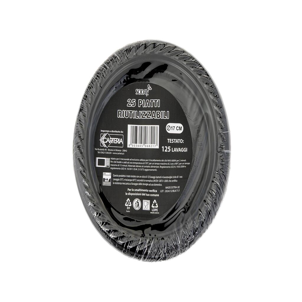 25 Piatti riutilizzabili da 17cm Nero