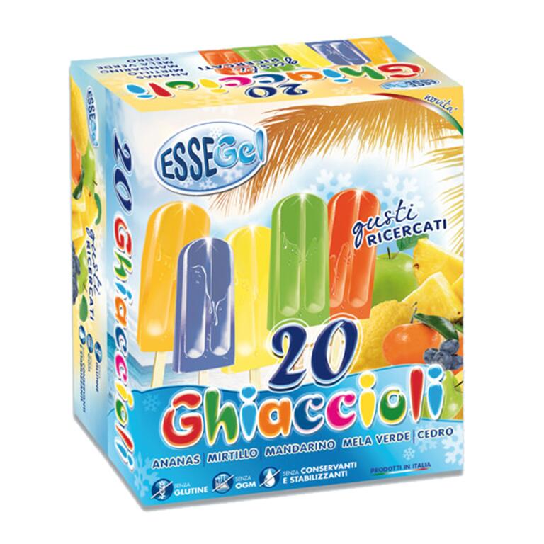 Giaccioli gusti ricercati 20 pezzi gusto ananas,mirtillo,mandarino,mela verde,cedro 1400g Essegel