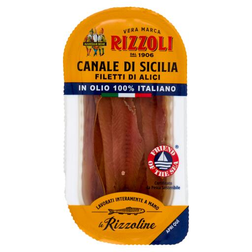 Filetti Di Alici Canale di Sicilia in olio 100% italiano 40g Le Rizzoline Rizzoli